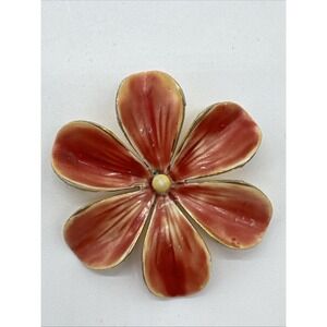 Modernist Signed Sandor Enamel Flower Pin Brooch Gold Tone Vintage 60s